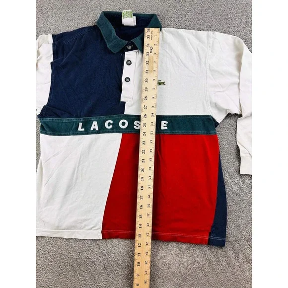 Vintage 90's Lacoste Polo Rugby Shirt Men L Spell Out Multicolor France Made